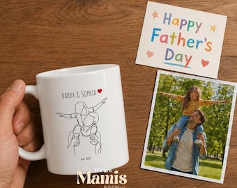 Taza personalizada con retrato de papá, retrato en línea a partir de una foto, taza de café personalizada para el Día del Padre, regalo para esposo, abuelo o papá primerizo.