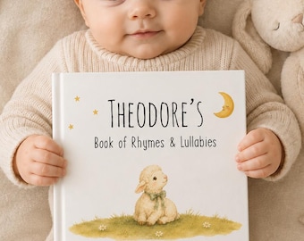 Libro de rimas infantiles personalizado, libro de tapa dura con nombre personalizado para bebé, regalo para baby shower de niño o niña, recuerdo del primer cumpleaños, nanas para la hora de dormir.