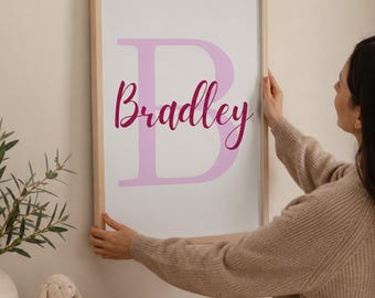 Decoración de pared personalizada para la habitación del bebé, lámina con iniciales personalizadas, letrero con el nombre del bebé, decoración con monograma para la habitación del bebé, póster para la habitación infantil, regalo para baby shower