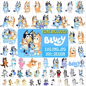 300+ Bluey PNG SVG Bundle, Bluey Dog Bingo Clipart Bundle Set Original Designs for Birthday Day Crafts Coloring Printing