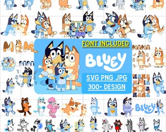 300+ Bluey PNG SVG Bundle, Bluey Dog Bingo Clipart Bundle Set Original Designs for Birthday Day Crafts Coloring Printing