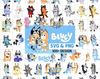 300+ Bluey PNG SVG-Bundle, Bluey Hund Bingo Clipart Bundle-Set Original-Designs für Birthday Day Crafts Färbung Druck