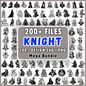 Knight SVG Bundle, Medieval Armor PNG Cricut, Warrior Crusader Cut Files Sublimation, Fantasy Dark Knight Silhouette Shirt Instant Download