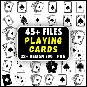 Spelkort SVG-paket, 45+ filer, spader ess SVG PNG, pokersvg, kasinosvg, kortspelsvg, Las Vegas-svg, Cricut-silhuettnedladdning