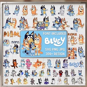300+ Bluey PNG SVG Bundle, Bluey Dog Bingo Clipart Bundle Set Original Designs for Birthday Day Crafts Coloring Printing