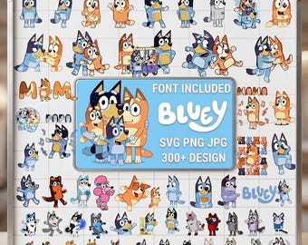 300+ Bluey PNG SVG Bundle, Bluey Dog Bingo Clipart Bundle Set Original Designs for Birthday Day Crafts Coloring Printing
