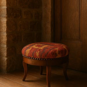 Wooden seat, stool,  Real Kilim Ethnic Pattern Original lamb wool seat, chair, home decoration, handmade personalized