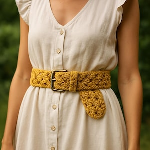 Hand knitted, natural yarn knitted waist belt, women&#39;s accessory sewing look belt