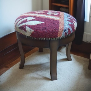 Wooden stool. Kilim Ethnic Pattern Original lamb wool seat, chair, home decoration, handmade personalized