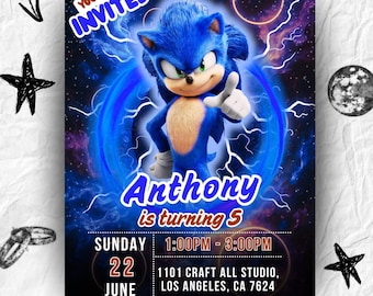 Editable Sonic Birthday Invitation: Hedgehog Party, Canva Template (5x7 inches, Digital Download)
