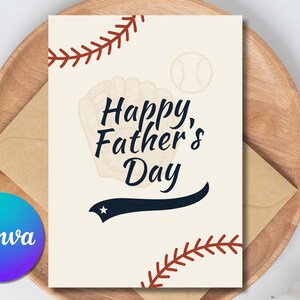 Carte de fête des pères de baseball en téléchargement numérique pour le cadeau de papa de baseball de son fils, carte de papa sportive Modèle de carte modifiable en toile souvenir de la fête des pères