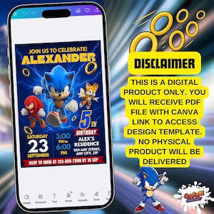 Sonic Birthday Invitation For Kids Party, Sonic The Hedgehog Boys Party Invite, Editable Sonic 3 Girls Birthday, Invite Instant Download, Image 6