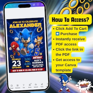 Sonic Birthday Invitation For Kids Party, Sonic The Hedgehog Boys Party Invite, Editable Sonic 3 Girls Birthday, Invite Instant Download, Image 8
