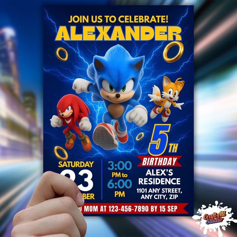 Sonic Birthday Invitation For Kids Party, Sonic The Hedgehog Boys Party Invite, Editable Sonic 3 Girls Birthday, Invite Instant Download, Image 3