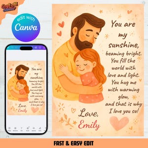 Tarjeta de felicitación para el Día del Padre de mi hija, emotiva "Carta de amor a papá" de mi bebé, tarjeta digital con poema del Día del Padre.