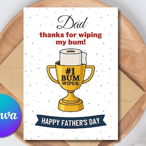 Druckbare Vatertagskarte vom Baby - Danke für das Abwischen meines Hinterns - bestes Papa-Geschenk von Sohn oder Tochter, lustige Papa-Karte, bester Papa aller Zeiten