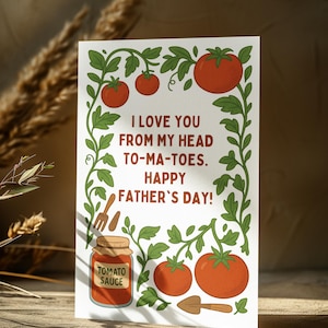 Carte de fête des pères amusante : blagues sur le thème de la tomate pour les papas amateurs de jardin | Carte de fête des pères heureuse | Carte de blague papa modifiable