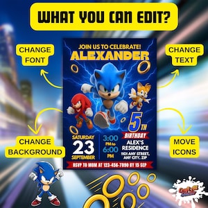 Sonic Birthday Invitation For Kids Party, Sonic The Hedgehog Boys Party Invite, Editable Sonic 3 Girls Birthday, Invite Instant Download, Image 7