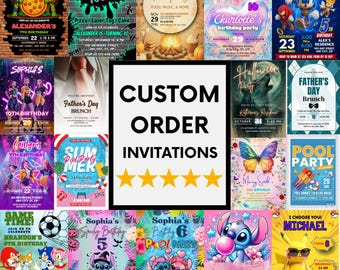 Diseño de invitación digital personalizada con cualquier tema y personajes / Invitación imprimible personalizada para cumpleaños, baby showers, festividades y Navidad.