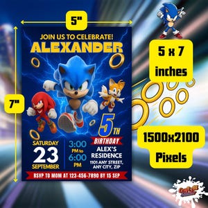 Sonic Birthday Invitation For Kids Party, Sonic The Hedgehog Boys Party Invite, Editable Sonic 3 Girls Birthday, Invite Instant Download, Image 5