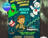 Editable Ghostbusters Birthday Invitation — Ghost Busters Party Invite, Stay Puft Marshmallow Man Canva Template, Slimer Ghost Party Invite