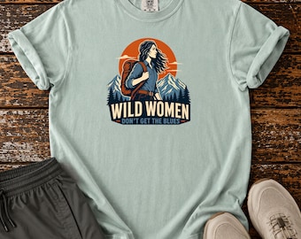 Wild Women Mountain Hiking Graphic Tee, comfort colors vintage graphic T-Shirt for her