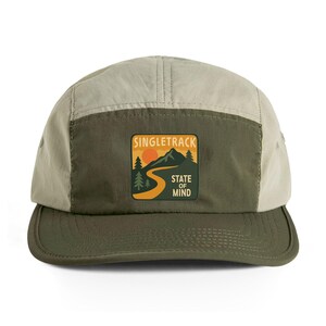 Mountain and Tree Design Nylon Cap active outdoor adventure, Mountain Biker Hat, Hiking Cap, Trail Runner Cap, Mountain and Tree Design Cap Army / Eucalyptus