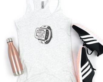 Womens Running Racerback Tank, Funny Watch Graphic Workout Apparel, Lightweight Tri-Blend Activewear for Runners and Fitness Enthusiasts