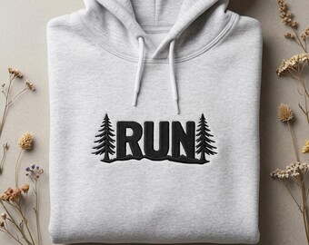 Trail Runner Embroidered Hoodie: Forest Tree Design, Athlete Gift