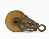 Vintage Wood Hay Pulley, Antique Farm Tool, Rustic Farmhouse Decor