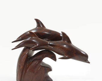 Vintage Ironwood Dolphins Wood Carving