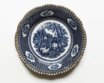 Vintage Blue and White Transferware Plate, Old English Rural Scenes by W. Adams