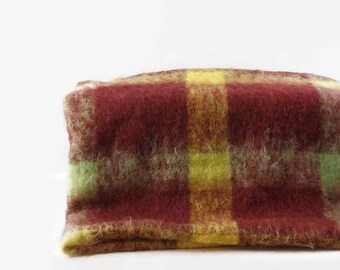 Creagaran Mohair Blanket with Fringe, Vintage Wool Throw Blanket, Plaid Wool Blanket, Made in Scotland