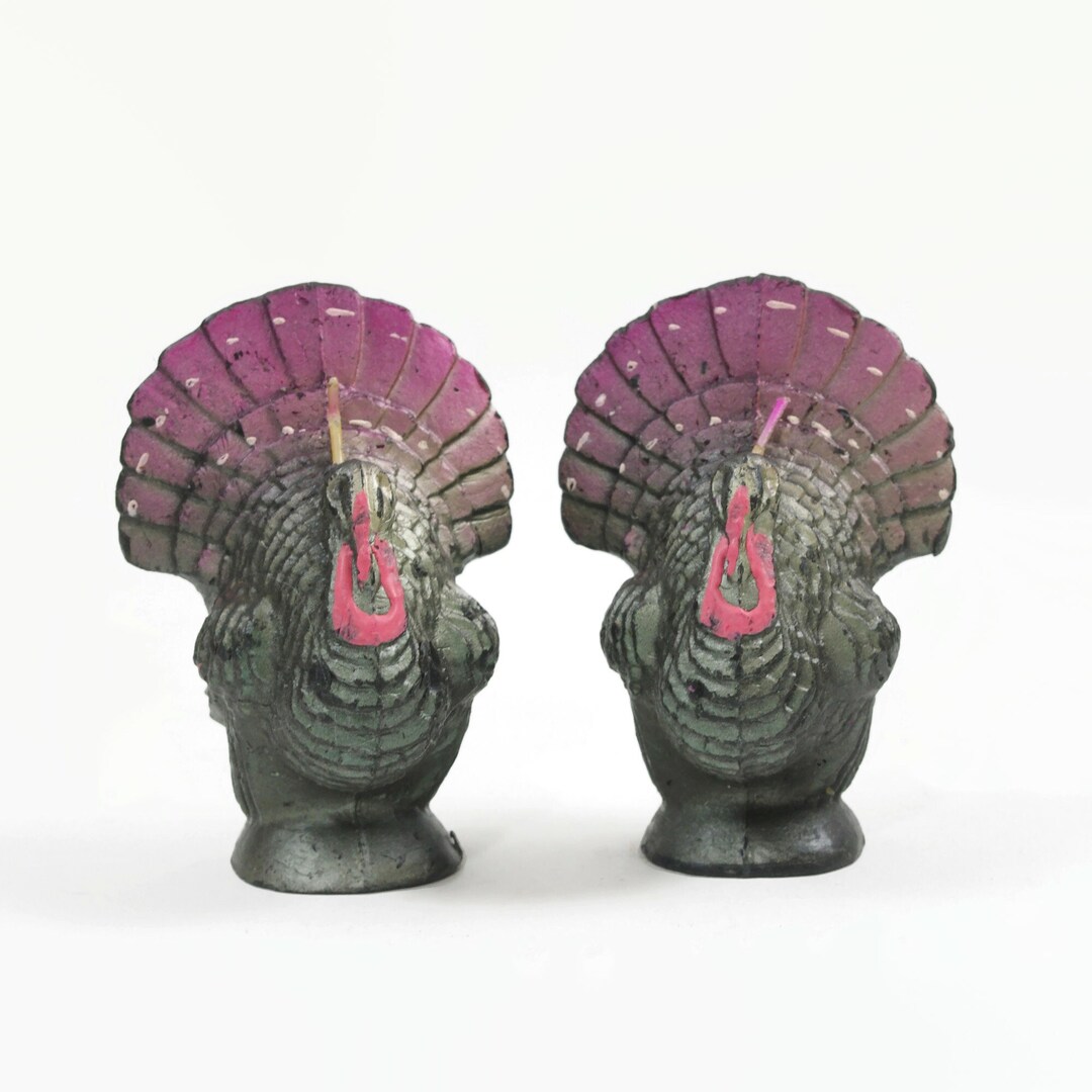 Vintage Gurley Turkey Candles, Thanksgiving Decor, Set of 2, Medium