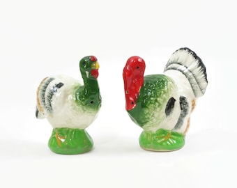 Vintage Turkey Salt and Pepper Shakers, Tom Turkey and Hen, Thanksgiving Table Decor