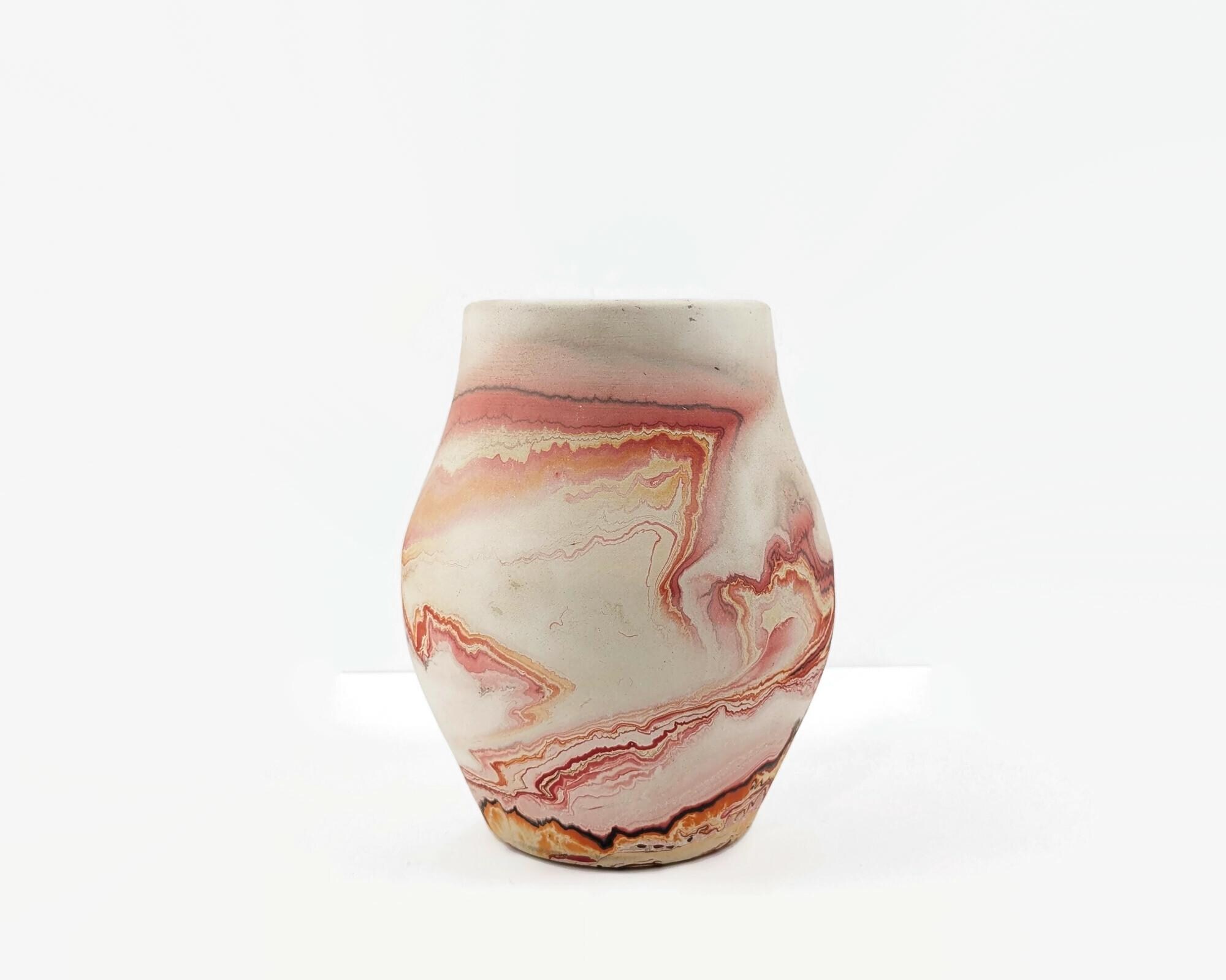 Vintage Nemadji Pottery Vase With Red, Orange and Black display picture 1