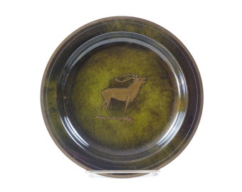 Vintage Bronze Plate with Stag, Made in Denmark