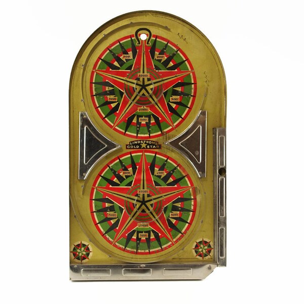 Vintage Bagatelle Game, Art Deco Decor, Lindstrom's Gold Star, Wooden Game Board, Game Room Decor
