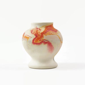 Vintage Small Nemadji Pottery Vase with Orange and Red Swirls