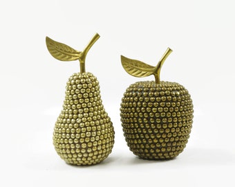 Vintage Brass Apple and Pear with Studded Surface