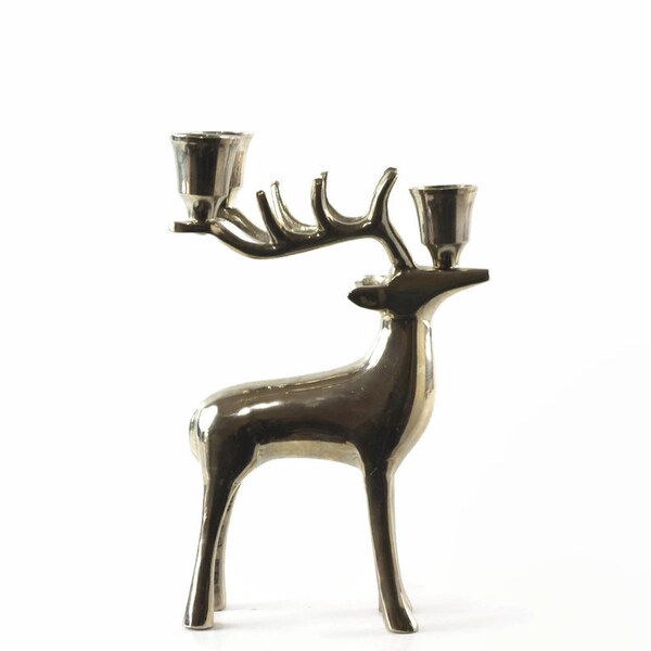 Vintage Deer Candle Holder, Christmas Deer Decoration, Silver Deer, Cabin Christmas Decor, Chrome Candle Holder