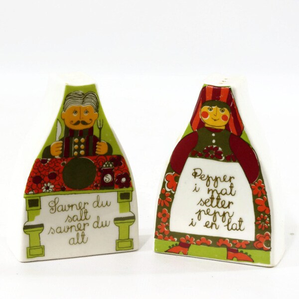 Figgjo Flint Salt and Pepper, Folklore Pattern, Turi Gramstad Oliver