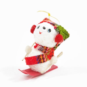 Vintage Snowman Christmas Ornament on Skis, Made in Japan