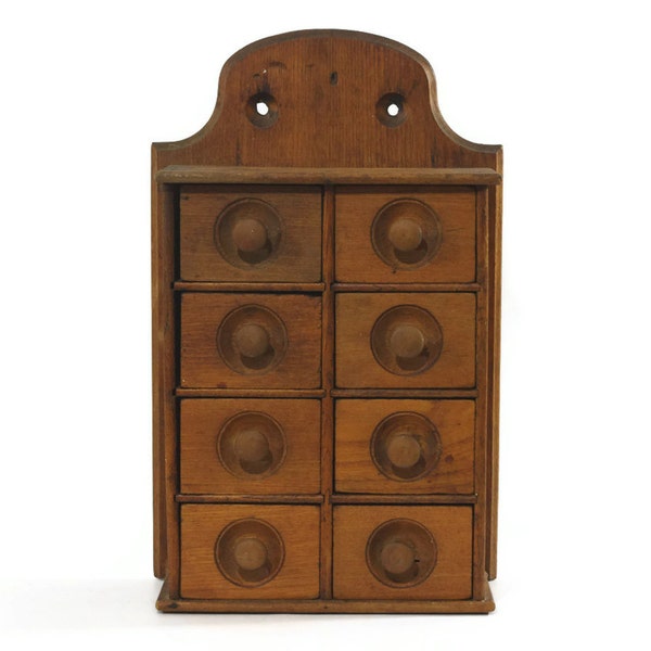 Antique Primitive Spice Cabinet, Spice Rack, 8 Drawers