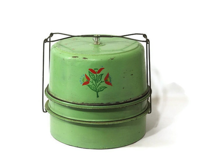 Vintage Cake Carrier, Green Metal Triple Decker Etsy