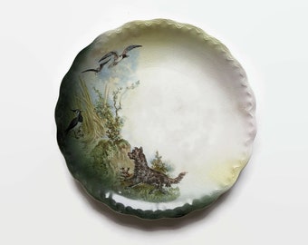 Antique Salesman's Sample Plate with Dog and Birds