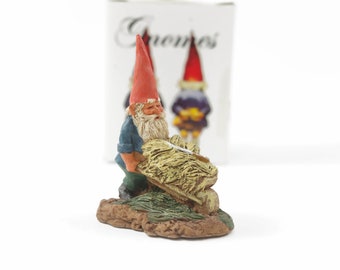 Vintage Gnome Figurine by Enesco, Gnome Man with Wheelbarrow