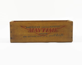Vintage Wooden Cheese Box, Maytime Cheese, Rustic Farmhouse Decor