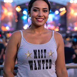 Cowgirl Western T-Shirt, Rodeo Tank Top, Country Music Festival Shirt, Cowgirl Bachelorette Tee, Most Wanted Outlaw Shirt