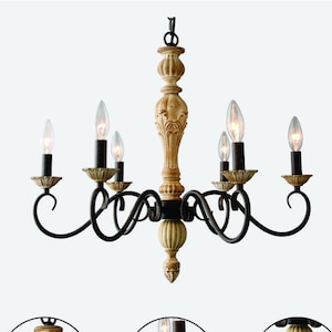6 Lights French Country Chandelier, Farmhouse Chandeliers Lights Fixture Rust Imitation Wood Finish for Living Room, Bedroom,